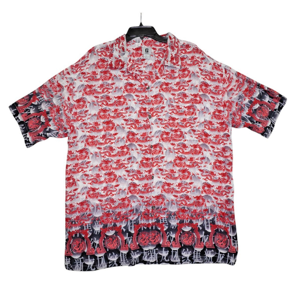 Guess Jeans Red Dragon Print Button-Up Shirt – Size L – Made in Korea